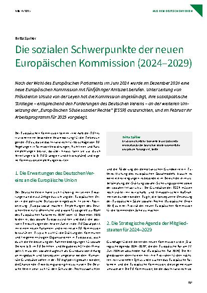 Vorschauseite 1: Die sozialen Schwerpunkte der neuen Europäischen Kommission (2024 – 2029)