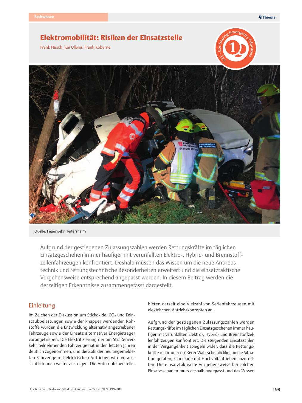 Vorschauseite 1: Elektromobilität: Risiken der Einsatzstelle