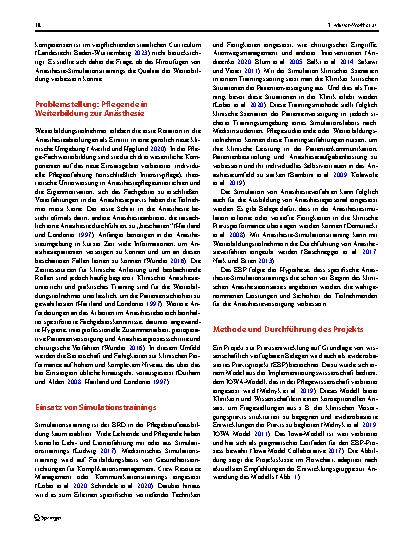 Vorschauseite 3: Wahrnehmung der Wirksamkeit von frühem Anästhesiesimulationstraining auf die klinische Performance von Anästhesiepflegenden in Weiterbildung
