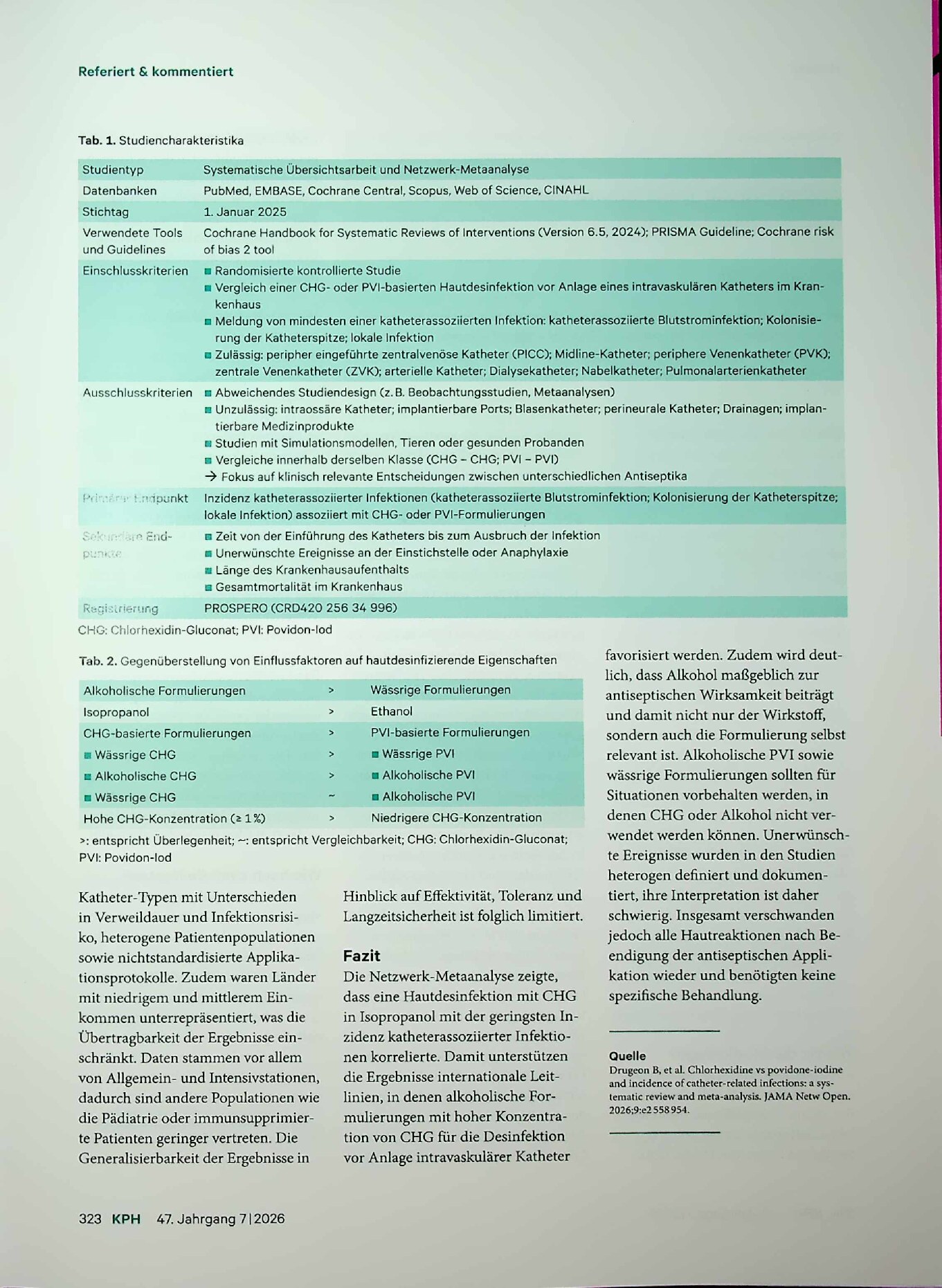 Vorschauseite 2: Hautdesinfektion vor Anlage intravaskulärer Katheter – Chlorhexidin versus Povidon-Iod