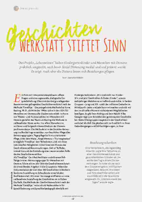 Vorschauseite 1: Geschichtenwerkstatt stiftet Sinn