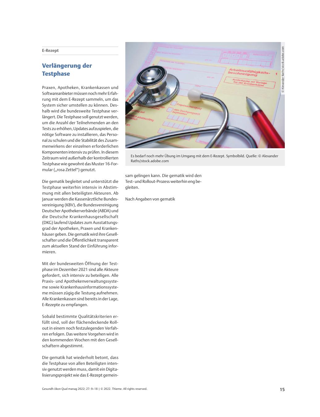 Vorschauseite 1: E-Rezept – Verlängerung der Testphase