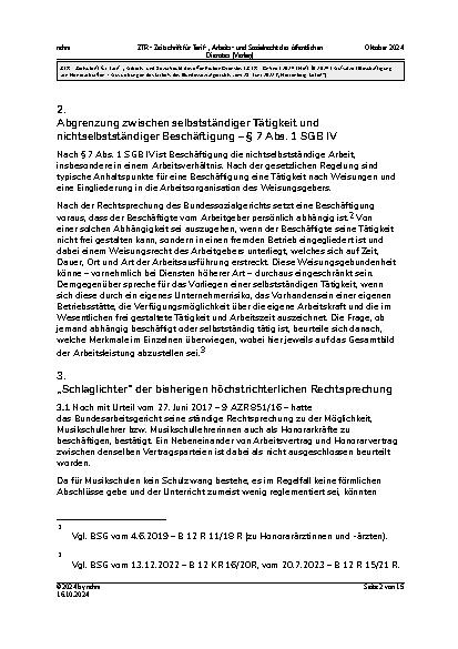 Vorschauseite 2: Beschäftigung von Honorarkräften – Auswirkungen des Urteils des Bundessozialgerichts vom 28. Juni 2021 („Herrenberg-Urteil“)