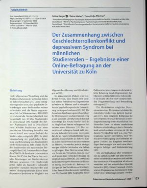 Vorschauseite 1: Der Zusammenhang zwischen Geschlechterrollenkonflikt und depressivem Syndrom bei männlichen Studierenden - Ergebnisse einer Online-Befragung an der Universität zu Köln