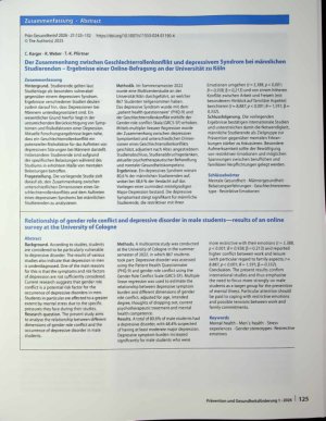 Vorschauseite 3: Der Zusammenhang zwischen Geschlechterrollenkonflikt und depressivem Syndrom bei männlichen Studierenden - Ergebnisse einer Online-Befragung an der Universität zu Köln