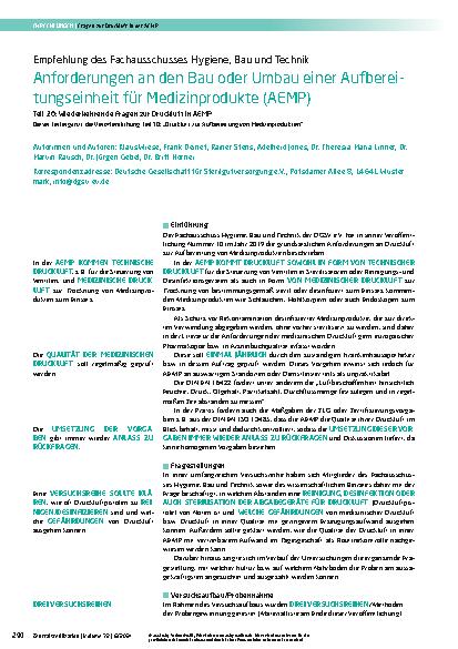 Vorschauseite 1: Anforderungen an den Bau oder Umbau einer Aufbereitungseinheit für Medizinprodukte (AEMP)