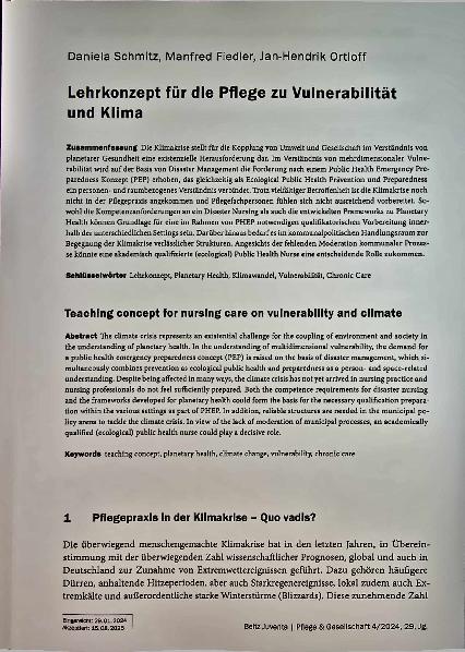 Vorschauseite 1: Lehrkonzept für die Pflege zur Vulnerabilität und Klima