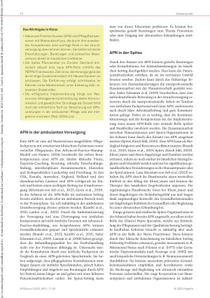 Vorschauseite 2: Advanced Practice Nurses in der Spitex Entwicklung einer neuen APN-Rolle im Zürcher Oberland