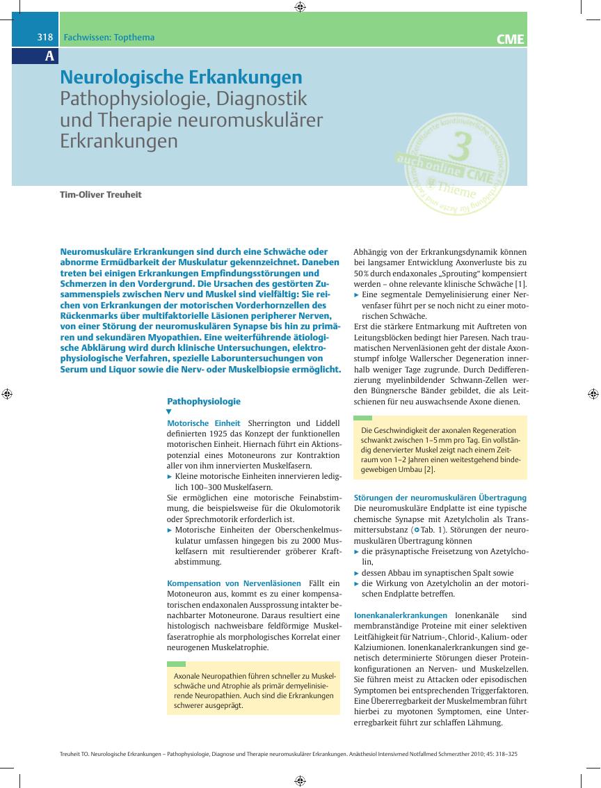 Vorschauseite 1: Neurologische Erkankungen – Pathophysiologie, Diagnostik und Therapie neuromuskulärer Erkrankungen