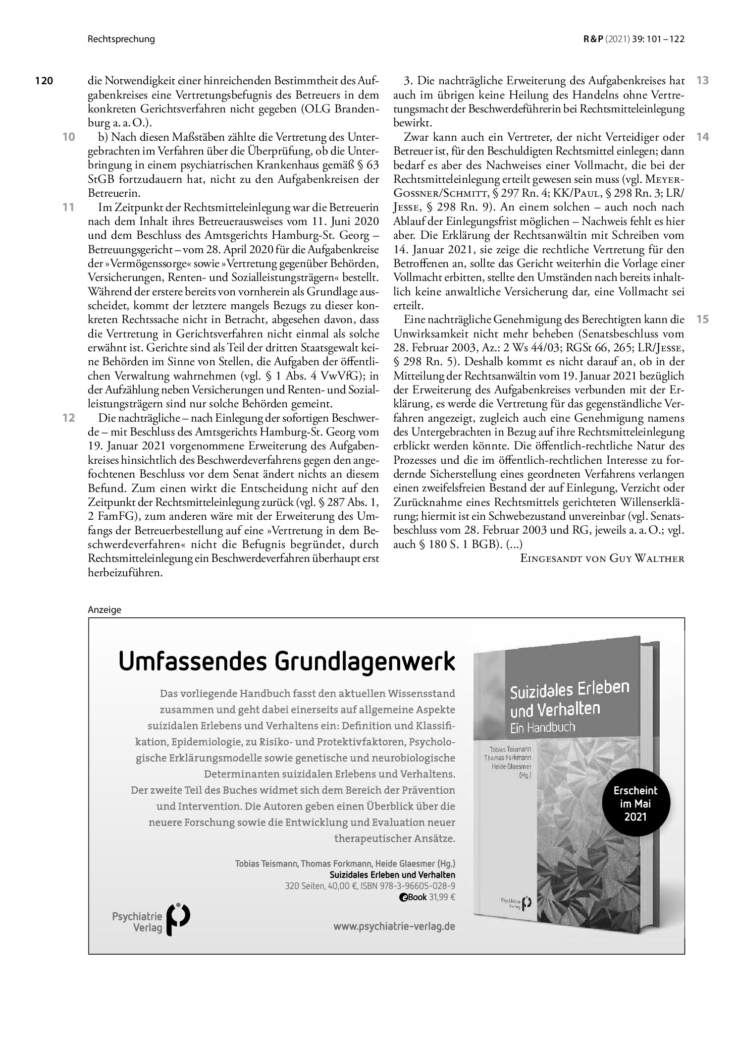 Vorschauseite 2: Beteiligung des Betreuers in einem gegen den Betreuten durchgeführten Straf- oder Sicherungsverfahren