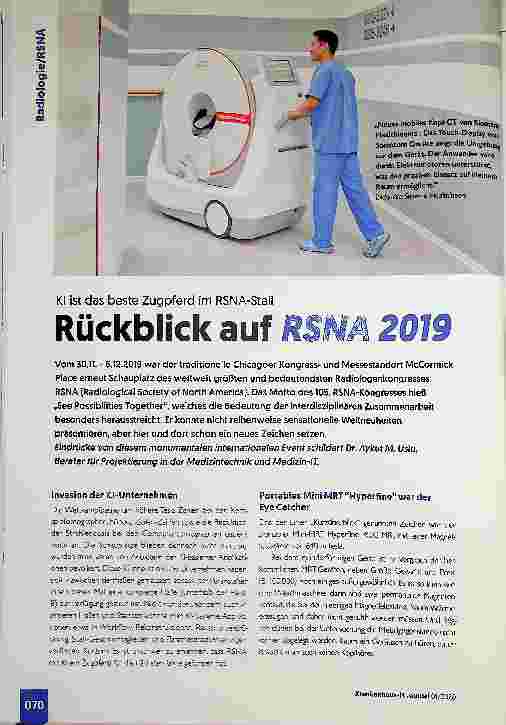 Vorschauseite 1: Kl ist das beste Zugpferd im RSNA-Stall. Rückblick auf RSNA 2019.