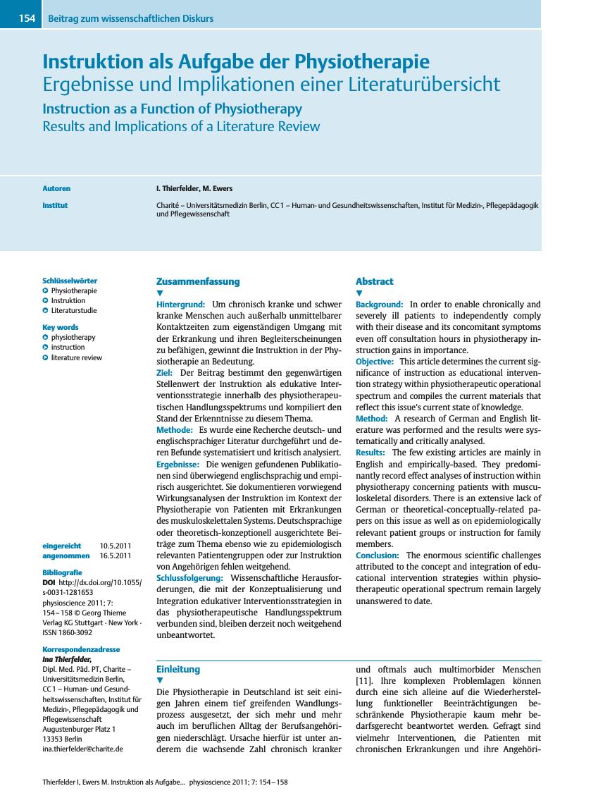 Vorschauseite 1: Instruktion als Aufgabe der Physiotherapie