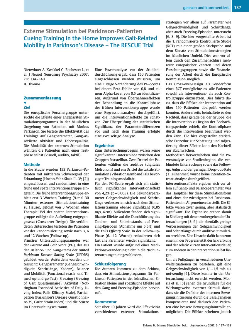 Vorschauseite 1: Externe Stimulation bei Parkinson-Patienten