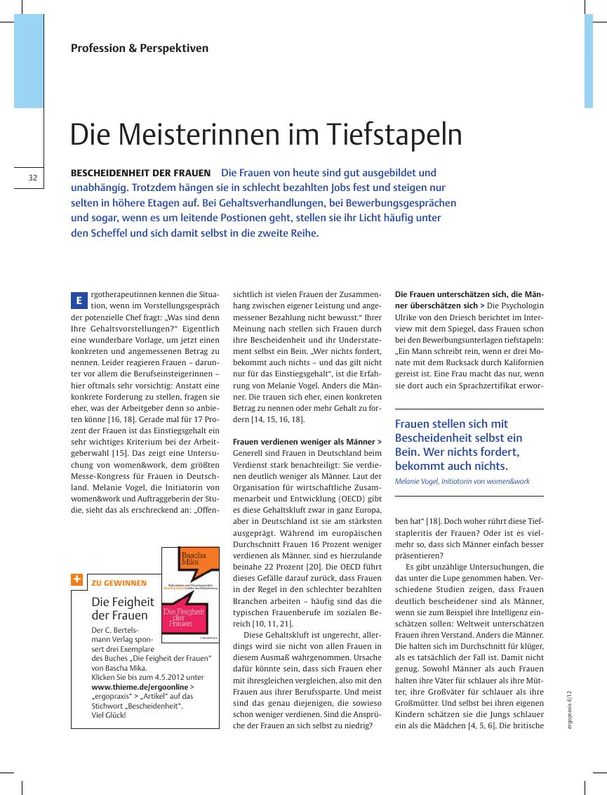 Vorschauseite 1: Bescheidenheit der Frauen ? Die Meisterinnen im Tiefstapeln