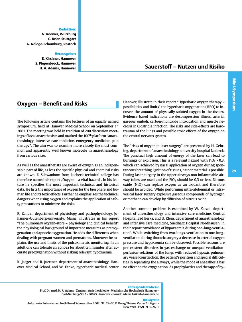 Vorschauseite 1: Oxygen - Benefit and Risks