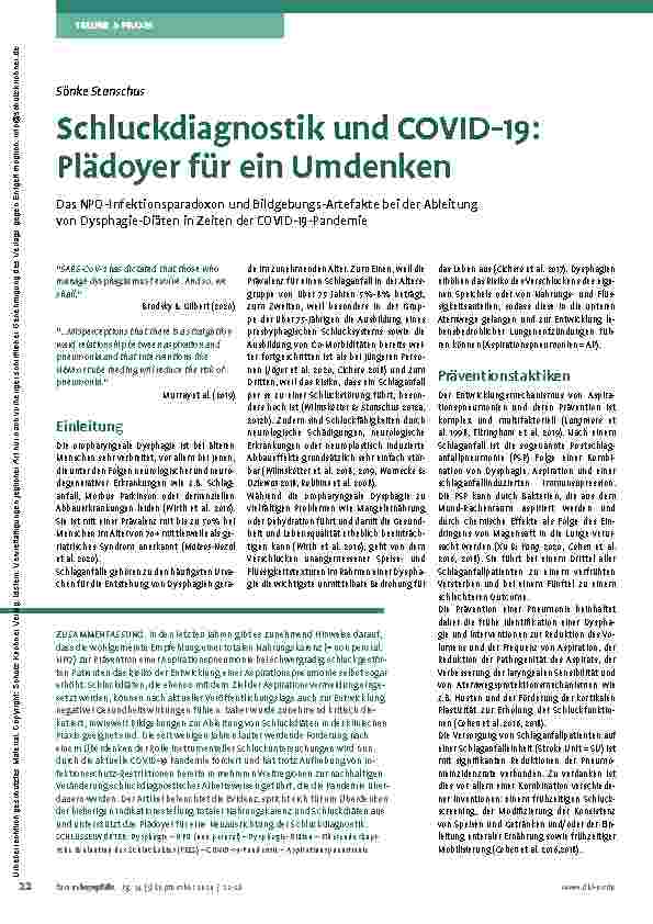 Vorschauseite 1: Schluckdiagnostik und COVID-19: Plädoyer für ein Umdenken