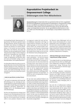 Vorschauseite 1: Koproduktive Projektarbeit im Empowerment College. Erfahrungen einer Peer-Mitarbeiterin