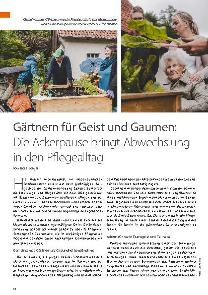 Vorschauseite 1: Gärtnern für Geist und Gaumen: Die Ackerpause bringt Abwechslung in den Pflegealltag