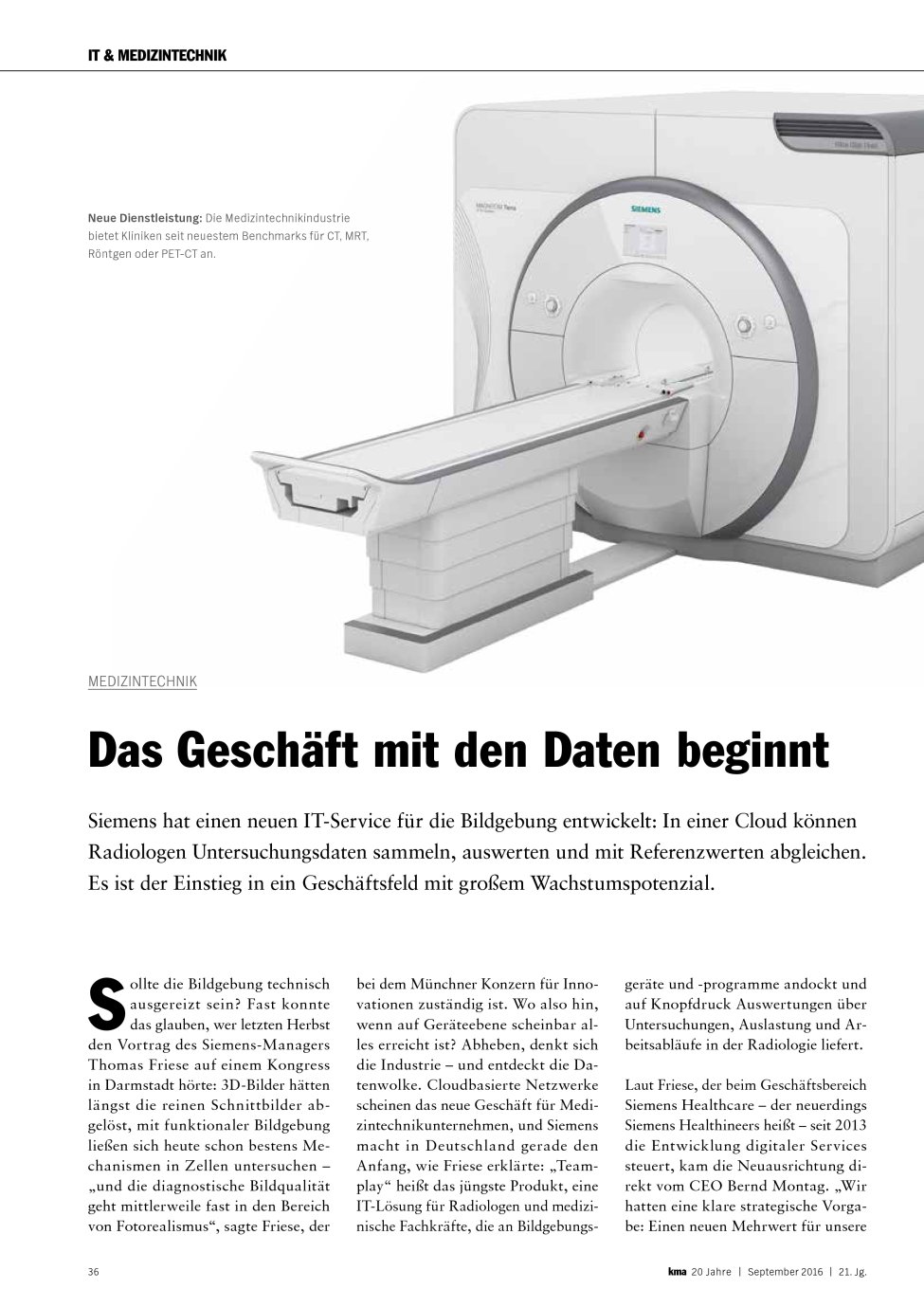 Vorschauseite 1: Medizintechnik: Das Geschäft mit den Daten beginnt