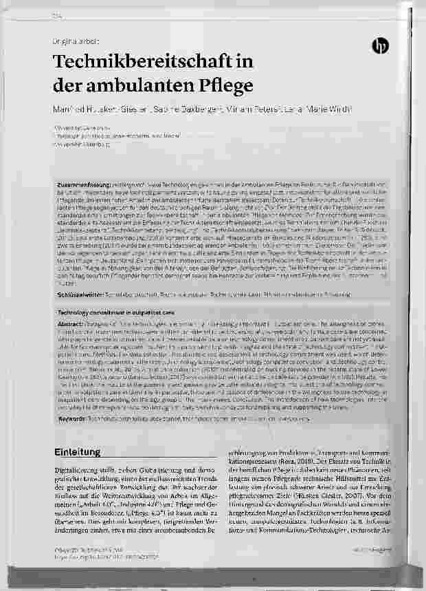Vorschauseite 1: Technikbereitschaft in der ambulanten Pflege