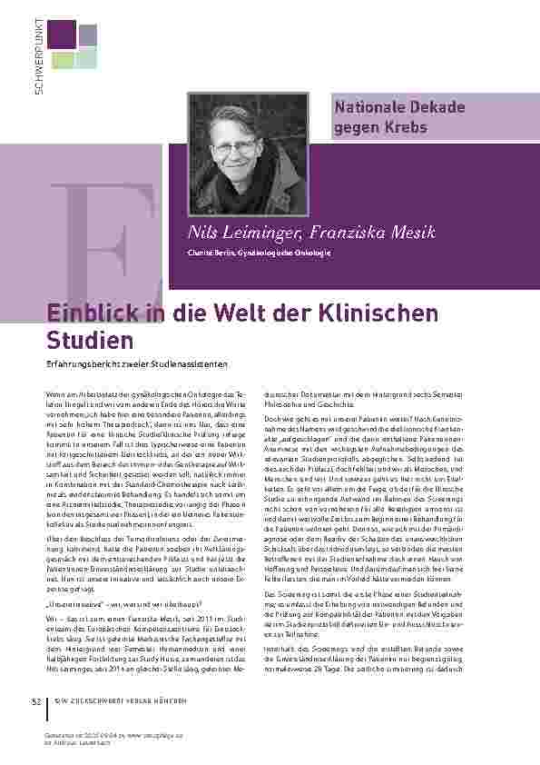 Vorschauseite 1: Einblick in die Welt der Klinischen Studien: Erfahrungsbericht zweier Studienassistenten