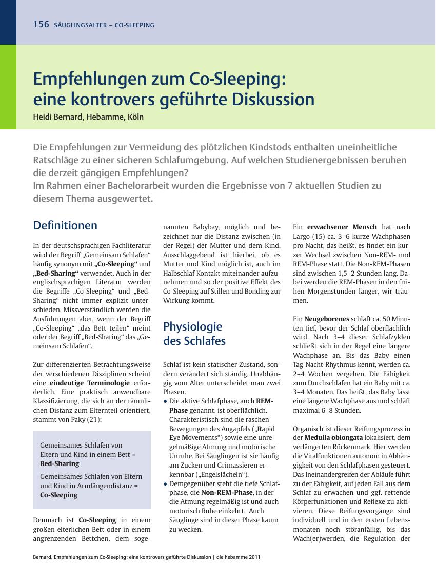 Vorschauseite 1: Empfehlungen zum Co-Sleeping: eine kontrovers geführte Diskussion