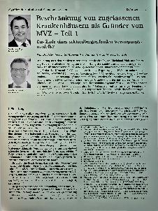 Vorschauseite 1: Beschränkung von zugelassenen Krankenhäusern als Gründer von MVZ - Teil 1