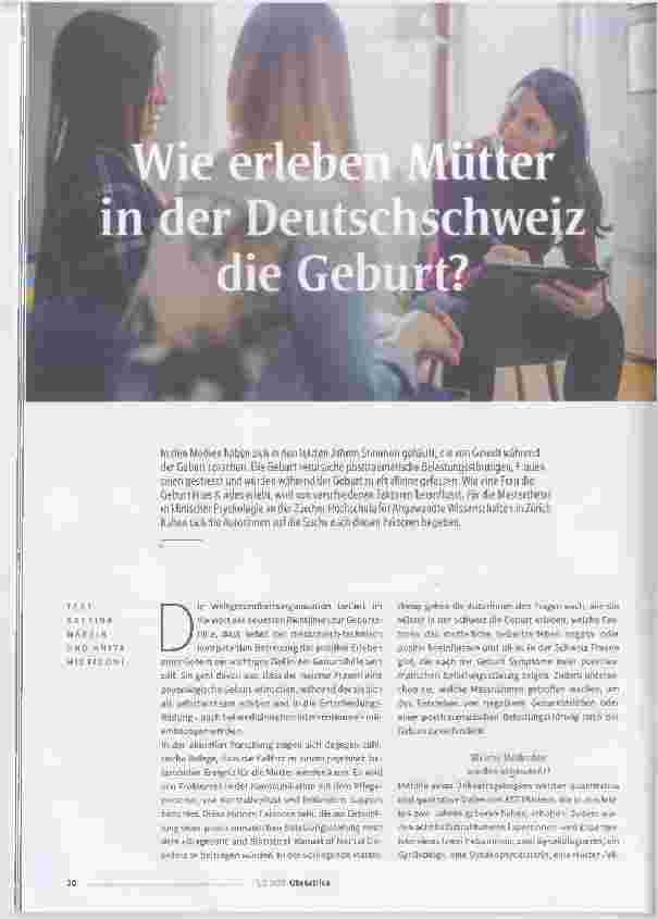 Vorschauseite 1: Wie erleben Mütter in der Deutschschweiz die Geburt?