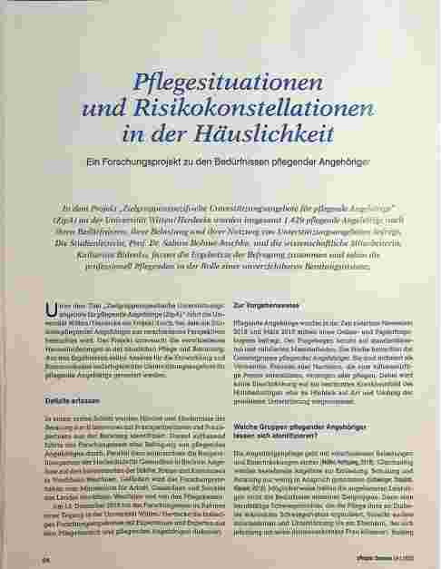 Vorschauseite 1: Gesituationen und Risikokonstellationen in der Häuslichkeit. Ein Forschungsprojekt zu den Bedürfnissen pflegender Angehöriger.
