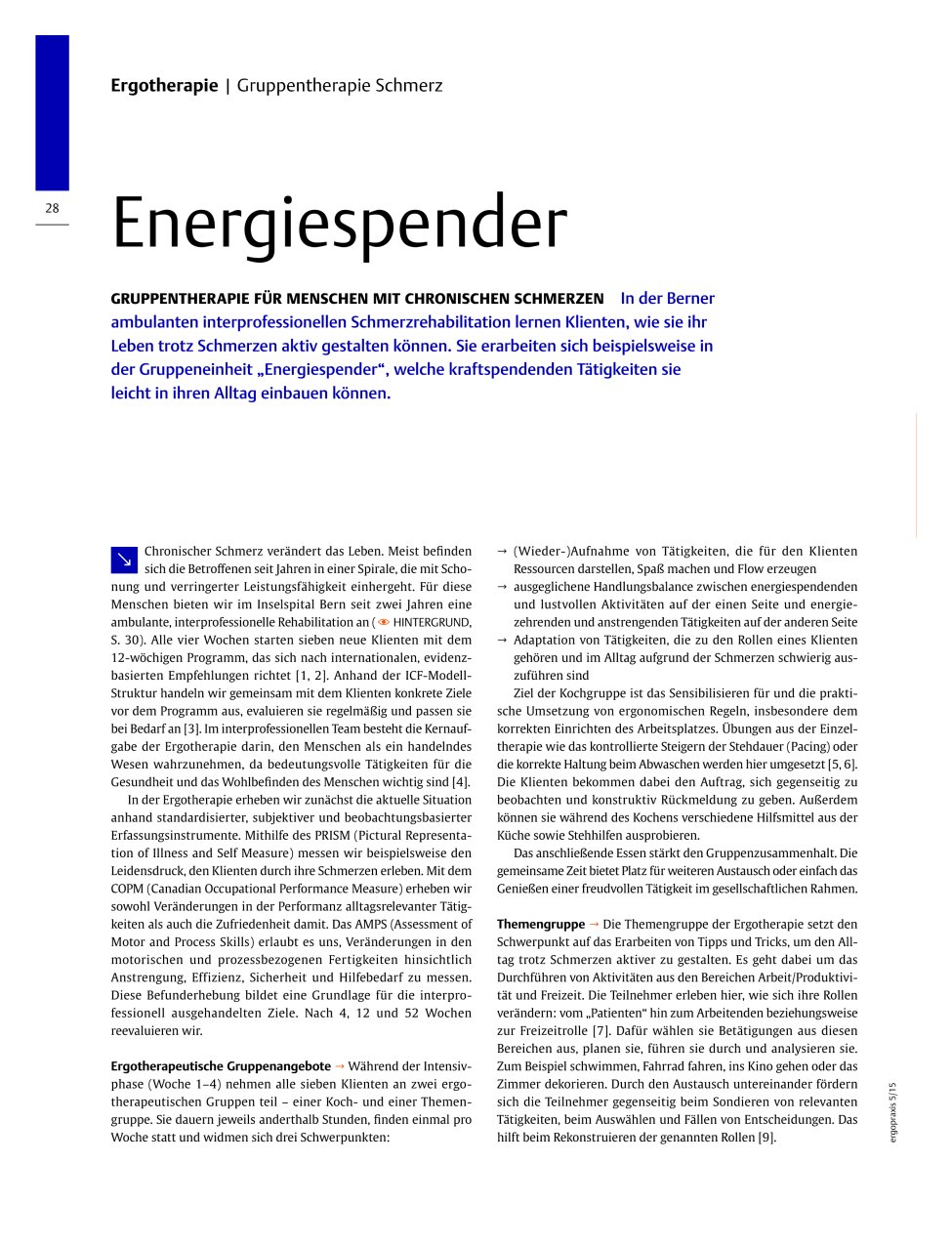 Vorschauseite 1: Energiespender ? Gruppentherapie für Menschen mit chronischen Schmerzen