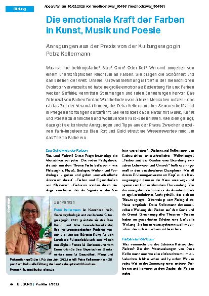 Vorschauseite 1: Die emotionale Kraft der Farben in Kunst, Musik und Poesie Anregungen aus der Praxis von der Kulturgeragogin Petra Kellermann