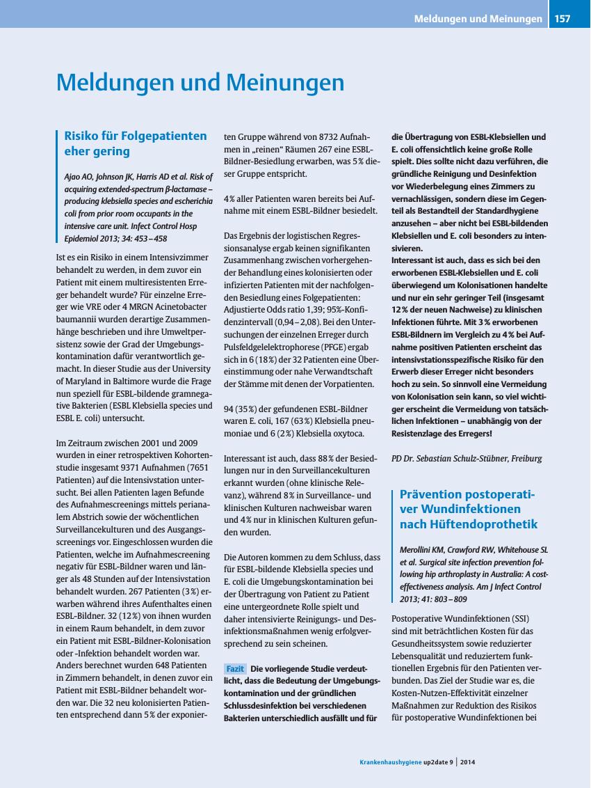 Vorschauseite 1: Prävention postoperativer Wundinfektionen nach Hüftendoprothetik