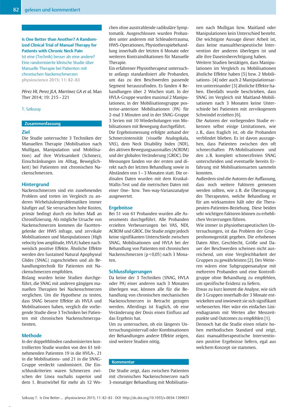 Vorschauseite 1: Is One Better than Another? A Randomized Clinical Trial of Manual Therapy for Patients with Chronic Neck Pain