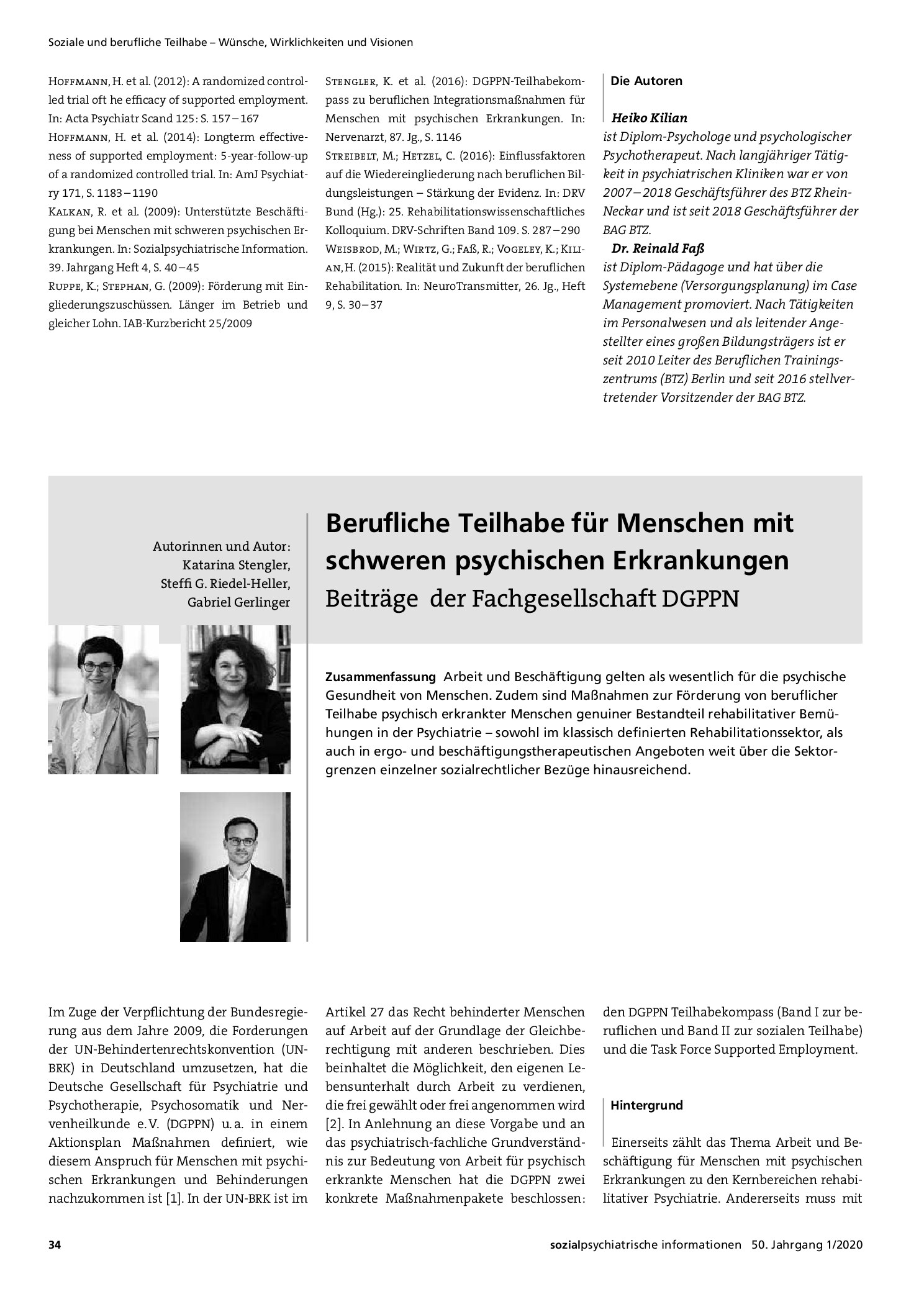 Vorschauseite 1: Berufliche Teilhabe für Menschen mit schweren psychischen Erkrankungen