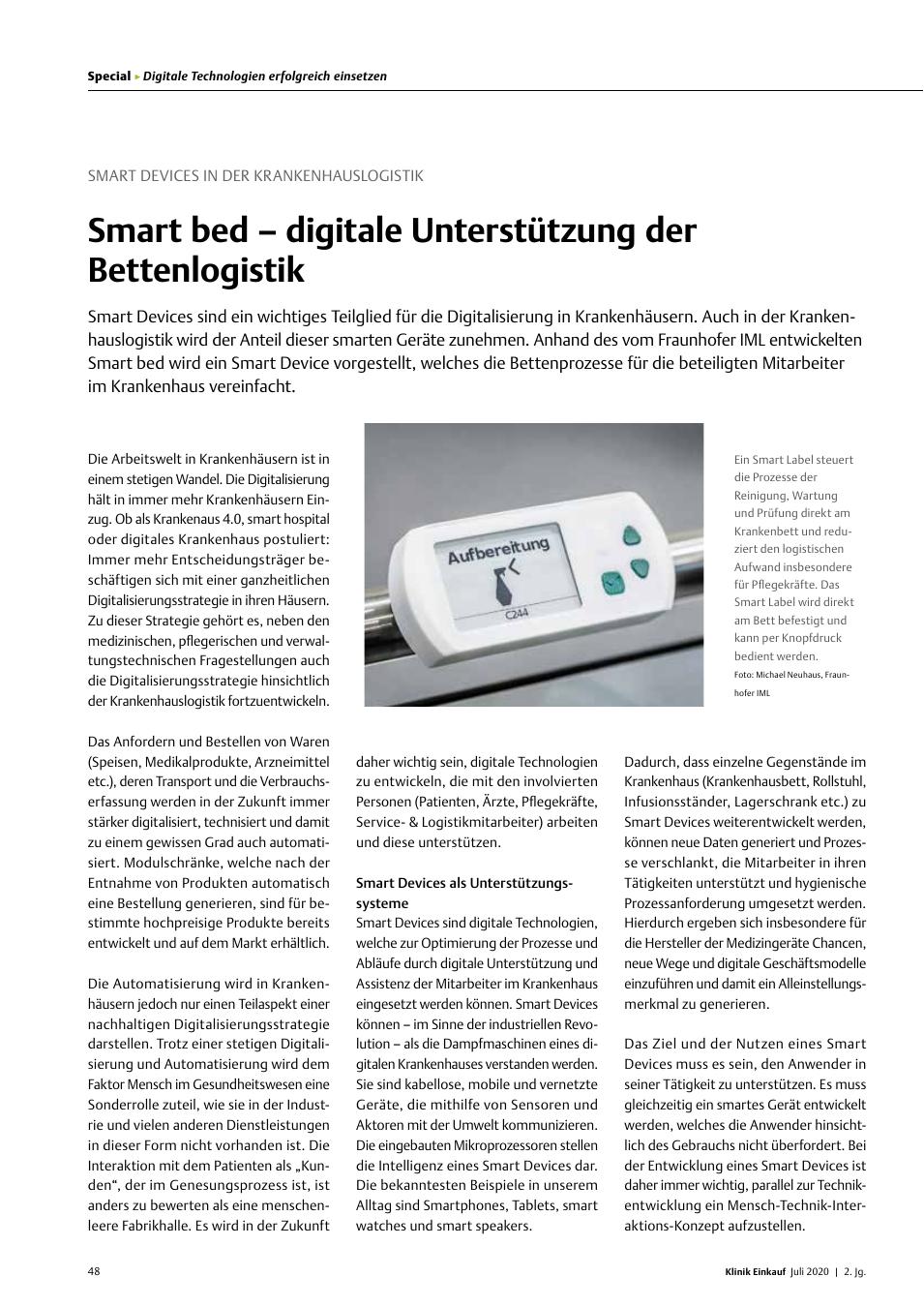 Vorschauseite 1: Smart Devices in der Krankenhauslogistik: Smart bed – digitale Unterstützung der Bettenlogistik