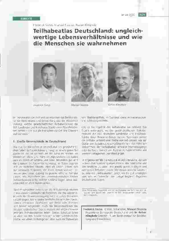 Vorschauseite 1: Teilhabeatlas Deutschland: ungleichwertige Lebensverhältnisse und wie die Menschen sie wahrnehmen