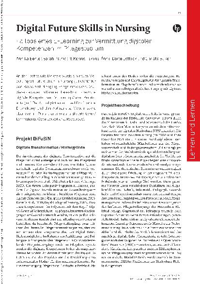 Vorschauseite 1: Digital Future Skills in Nursing Fallbasiertes E-Learning zur Vermittlung digitaler Kompetenzen im Pflegestudium The corrected text is: Digital Future Skills in Nursing: Fallbasie…