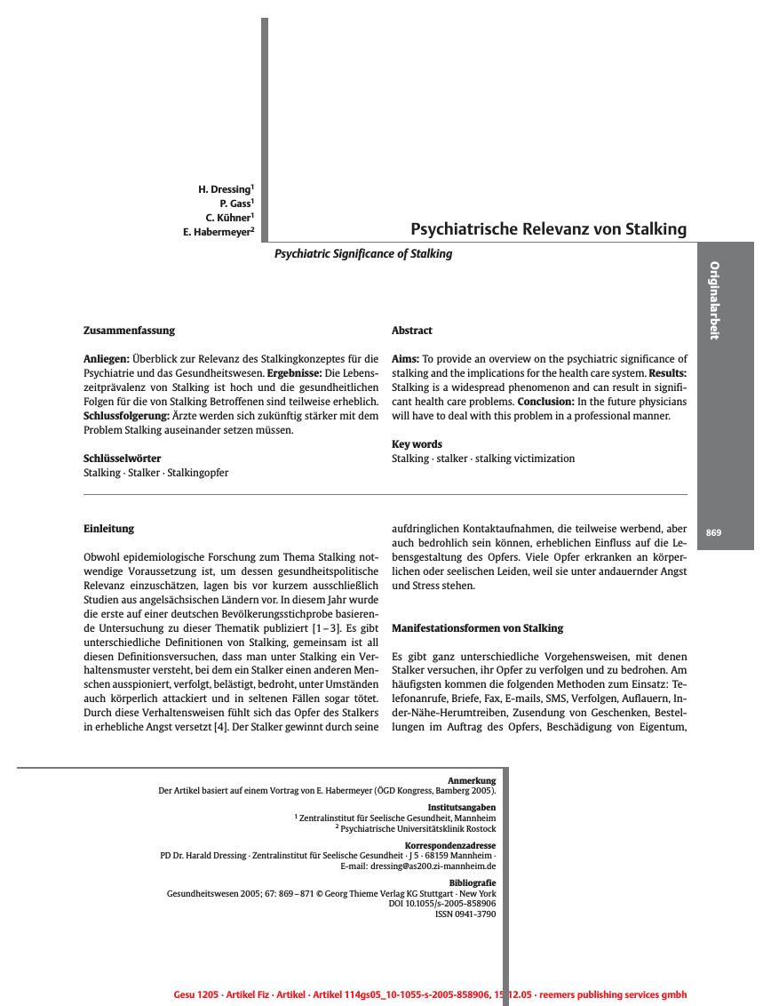 Vorschauseite 1: Psychiatrische Relevanz von Stalking