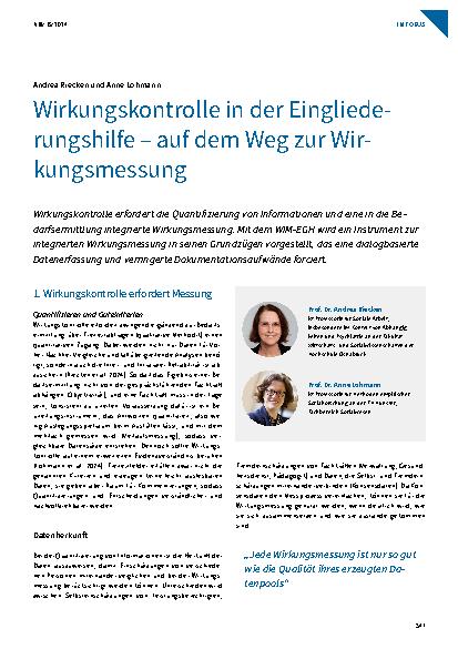 Vorschauseite 1: Wirkungskontrolle in der Eingliederungshilfe – auf dem Weg zur Wirkungsmessung