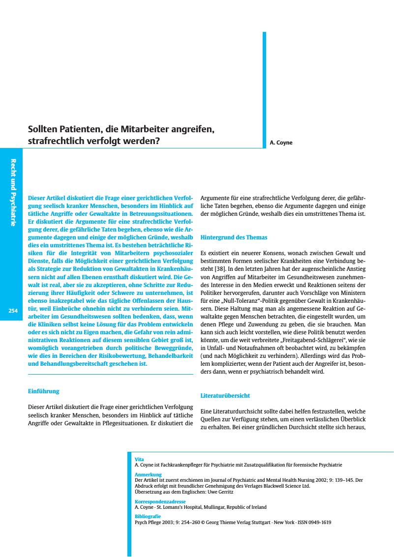 Vorschauseite 1: Sollten Patienten, die Mitarbeiter angreifen, strafrechtlich verfolgt werden?