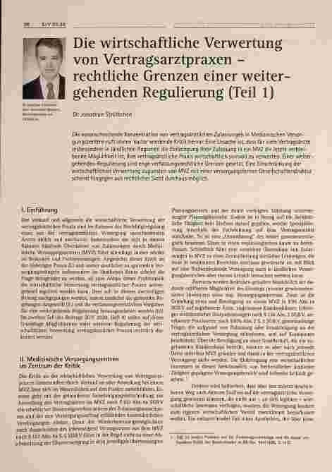 Vorschauseite 1: Die wirtschaftliche Verwertung von Vertragsarztpraxen - rechtliche Grenzen einer weitergehenden Regulierung (Teil 1)