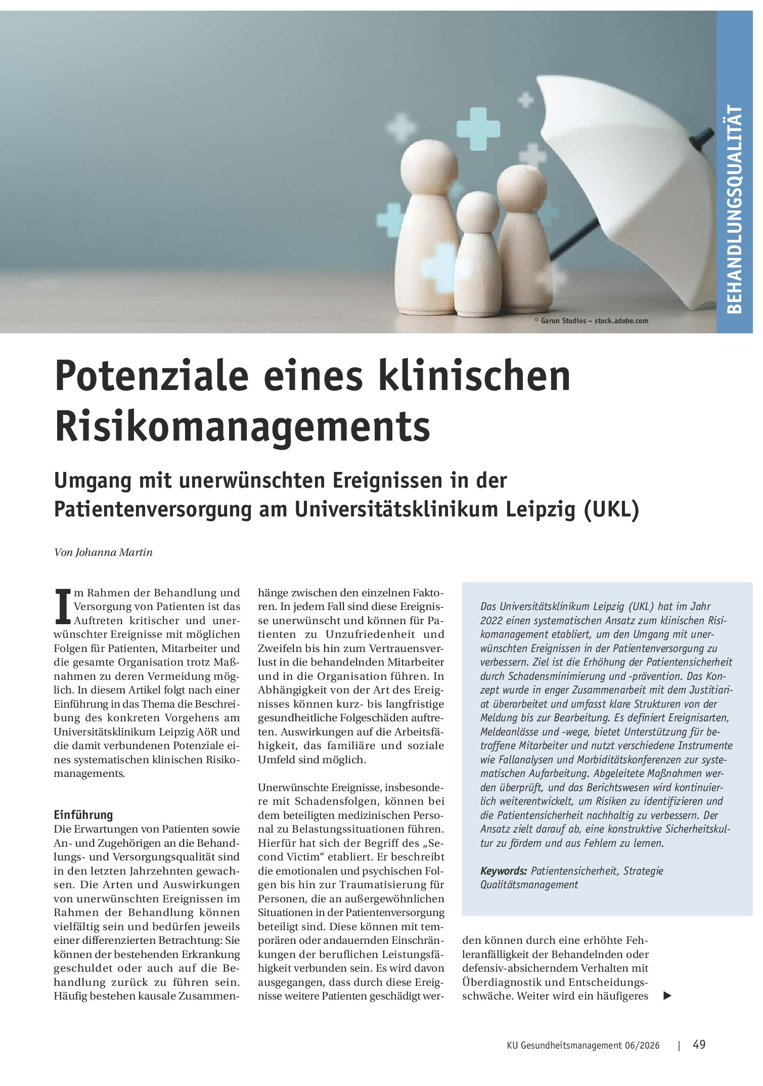 Vorschauseite 1: Potenziale eines klinischen Risikomanagements