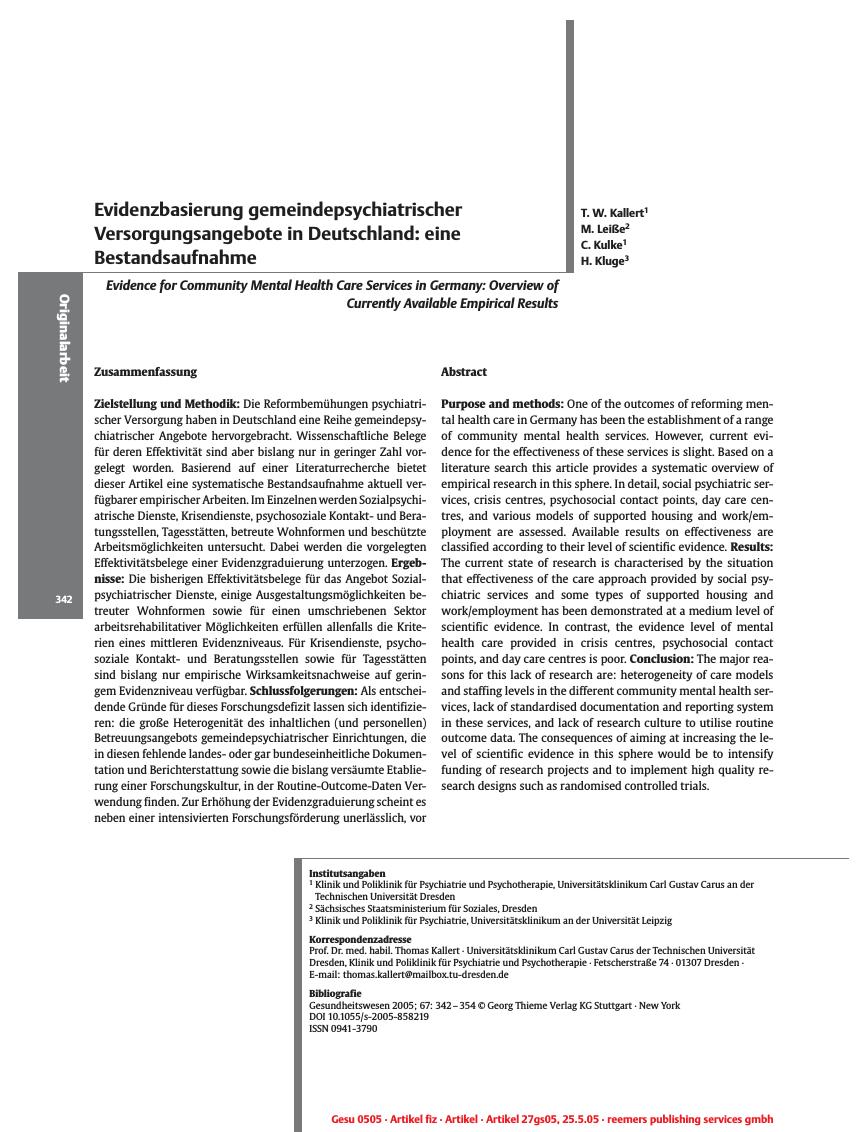 Vorschauseite 1: Evidenzbasierung gemeindepsychiatrischer Versorgungsangebote in Deutschland: eine Bestandsaufnahme