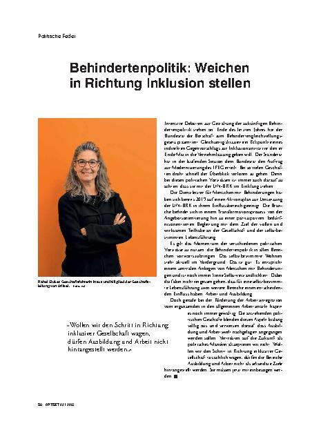 Vorschauseite 1: Behindertenpolitik: Weichen in Richtung Inklusion stellen