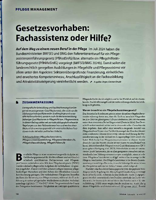Vorschauseite 1: Gesetzesvorhaben: Fachassistenz oder Hilfe?