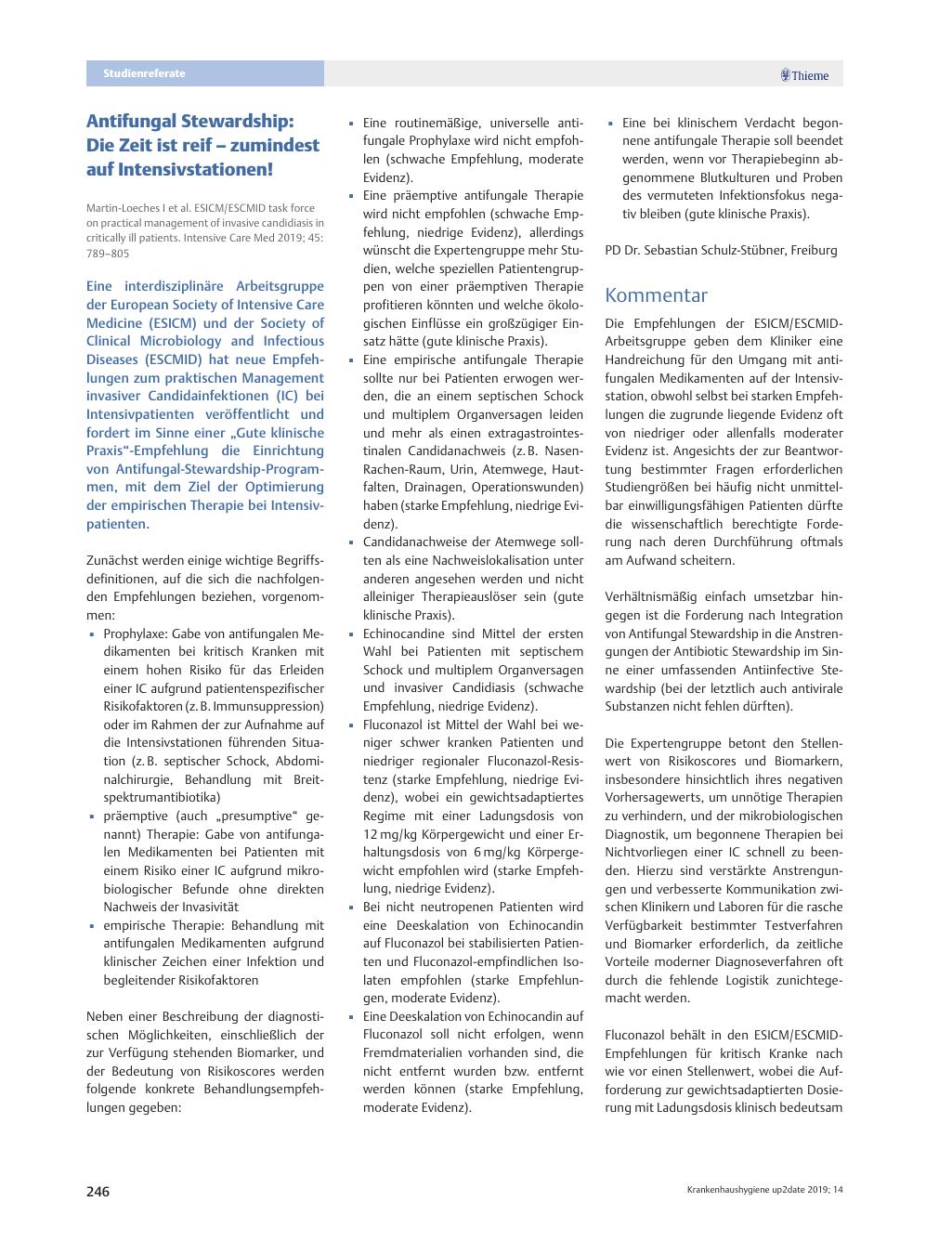 Vorschauseite 1: Antifungal Stewardship: Die Zeit ist reif ? zumindest auf Intensivstationen!