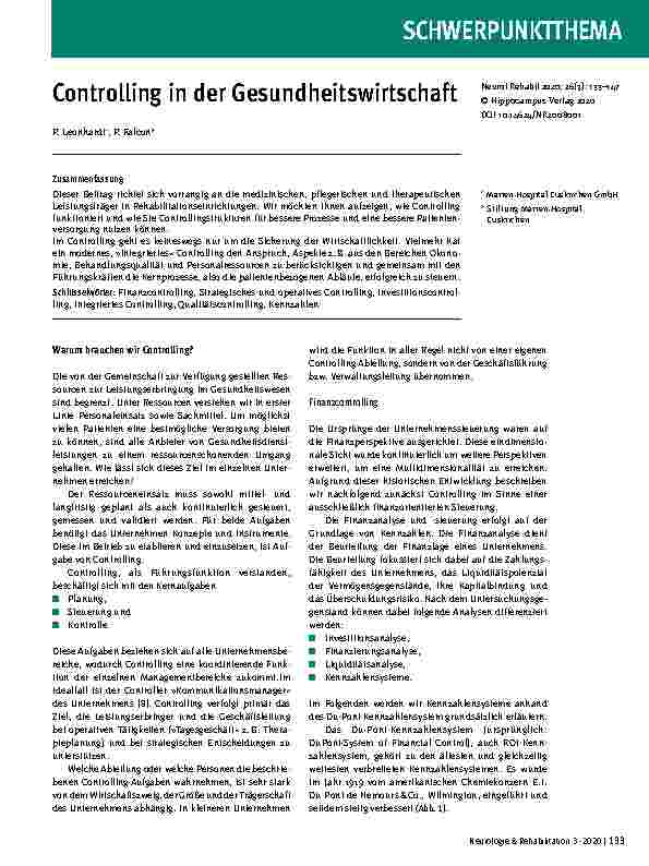 Vorschauseite 1: Controlling in der Gesundheitswirtschaft