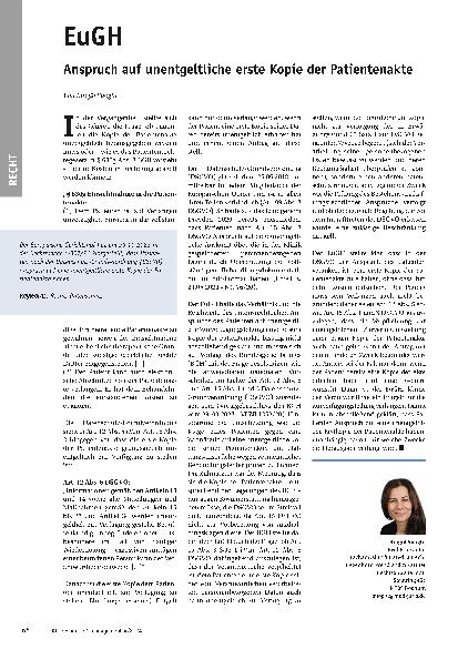 Vorschauseite 1: EuGH Anspruch auf unentgeltliche erste Kopie der Patientenakte