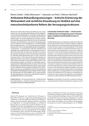 Vorschauseite 1: Ambulante Behandlungsweisungen – kritische Erörterung der Wirksamkeit und rechtliche Einordnung im Hinblick auf eine menschrechtskonforme Reform der Versorgungsstrukturen