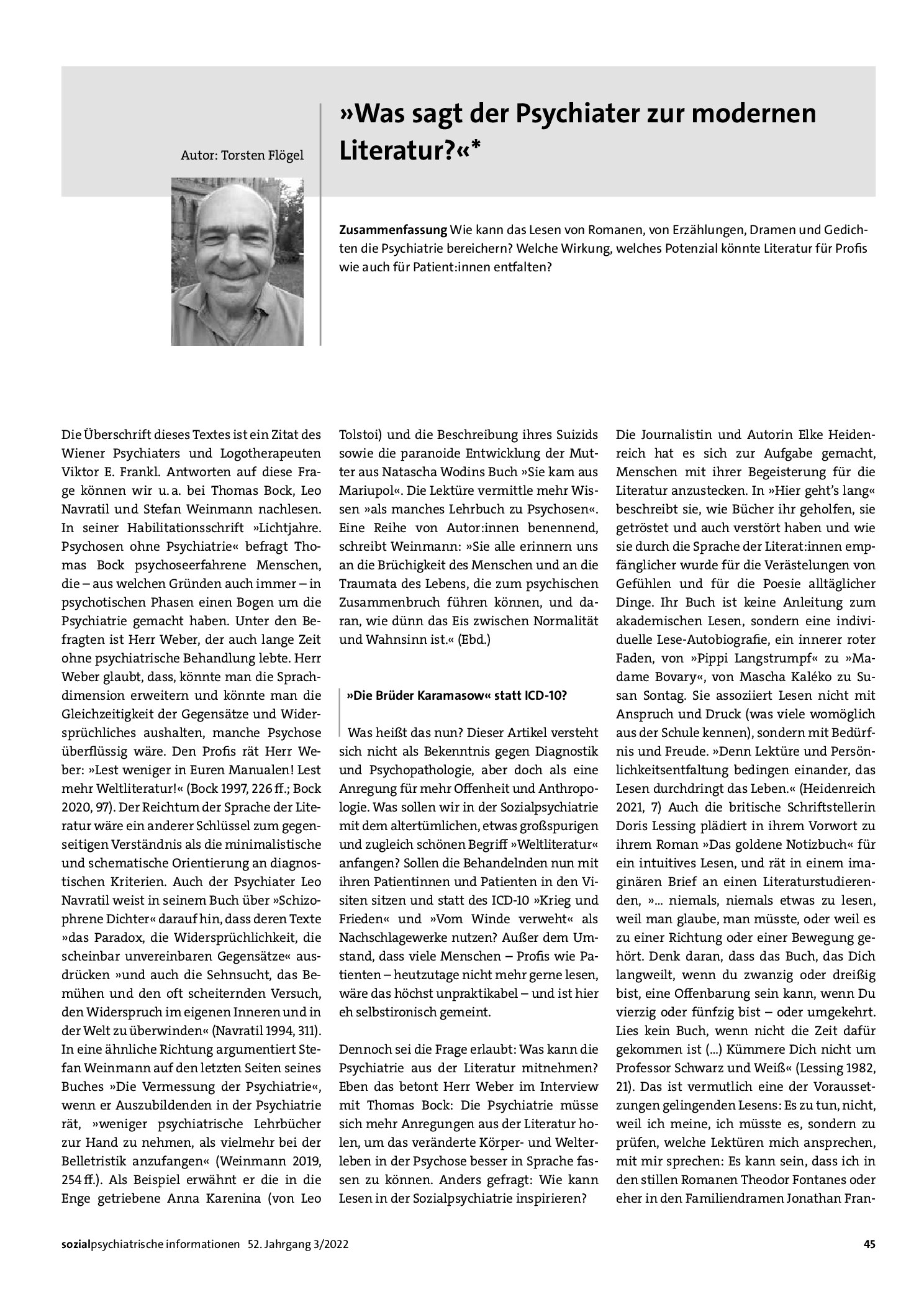 Vorschauseite 1: Was sagt der Psychiater zur modernen Literatur?